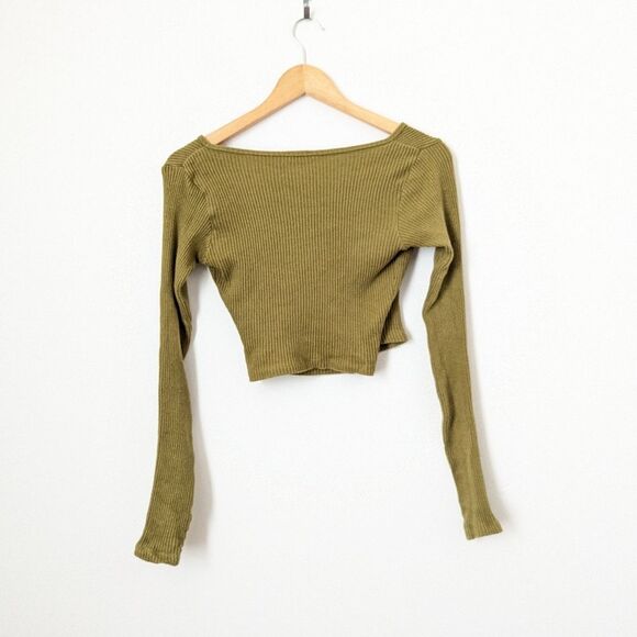 Cosabella Aloe chartruese green Britt ribbed cotton crop top flare pants set - Picture 5 of 10